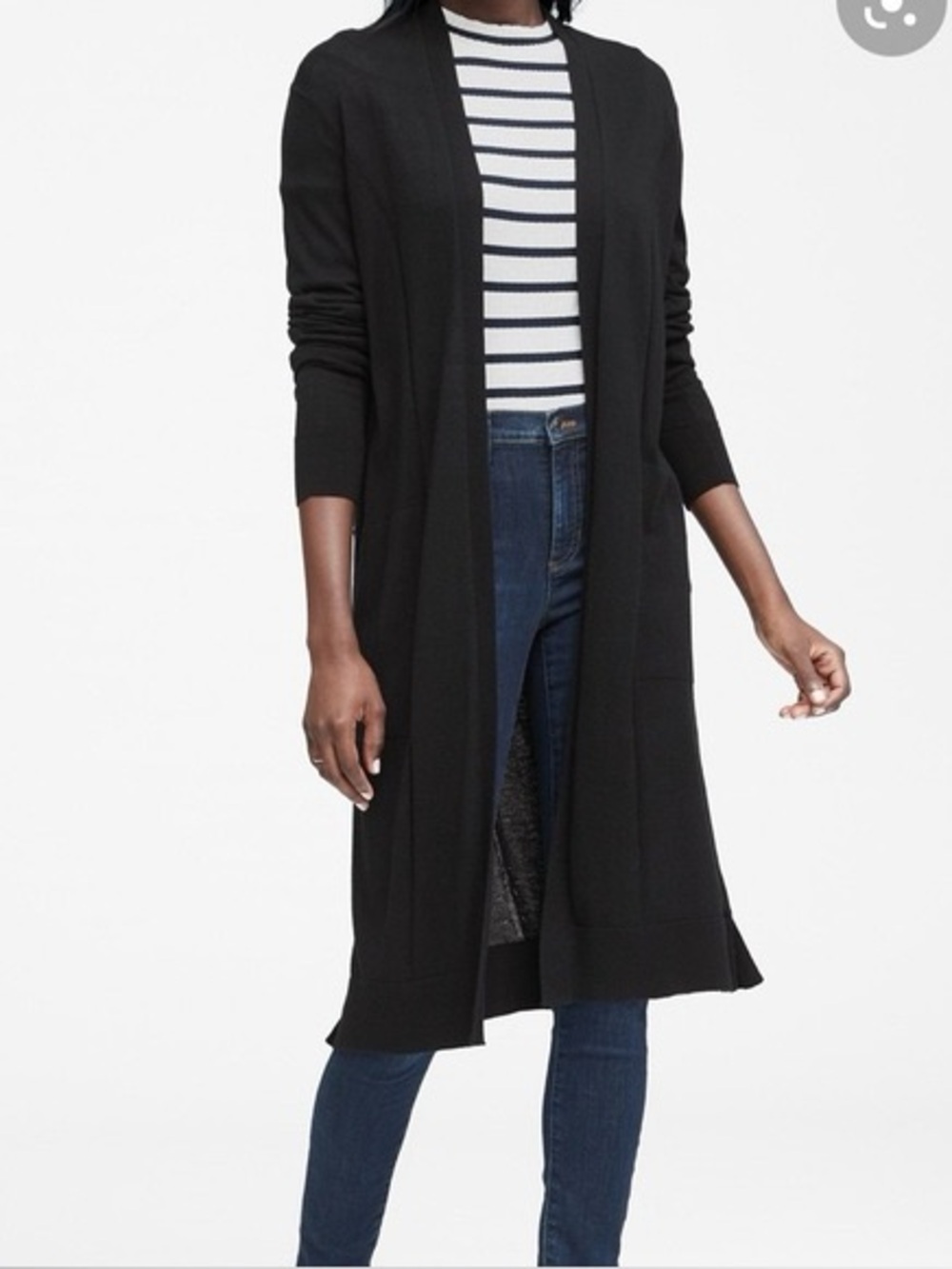 Banana Republuc Black Long Ribbed Open-Front Women's Cardigan Sweater